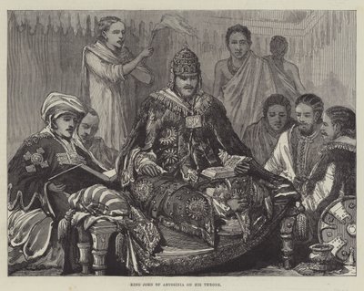 Rey Juan de Abisinia en su Trono (grabado) de English School
