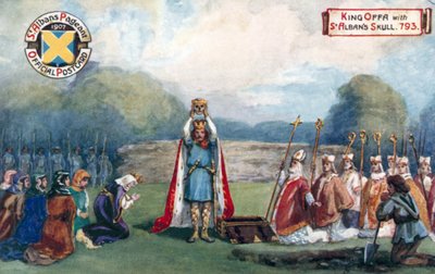 Rey Offa con el cráneo de San Albano, 793 de English School