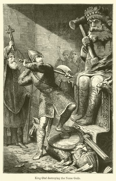 El rey Olaf destruyendo a los dioses nórdicos de English School