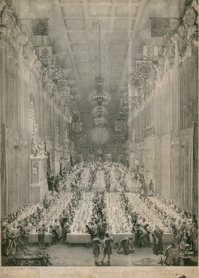 El Rey Guillermo IV y Adelaida en el Guildhall, Londres, 1834 de English School