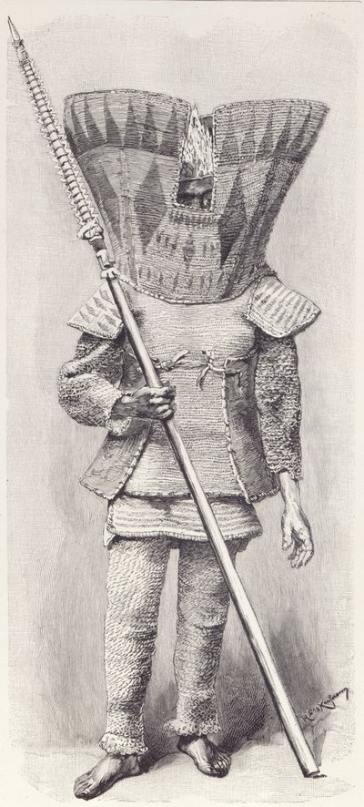 Isleño de Kingsmill con armadura completa, de La historia de la humanidad, Vol.1, por el Prof. Friedrich Ratzel, 1896 de English School