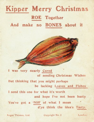 Ahumado (pescado), tarjeta de Navidad de English School