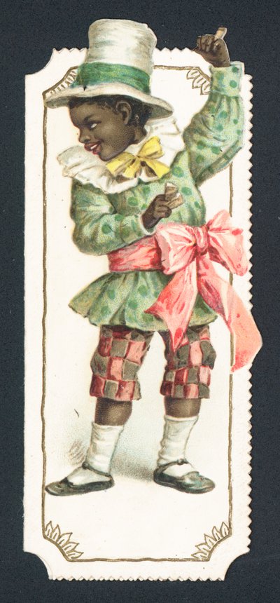 Etiqueta con la imagen de un niño negro de English School