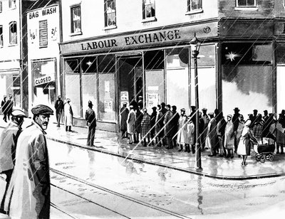 Bolsa de trabajo en el Reino Unido nueve meses después del Crack de Wall Street de 1929 de English School