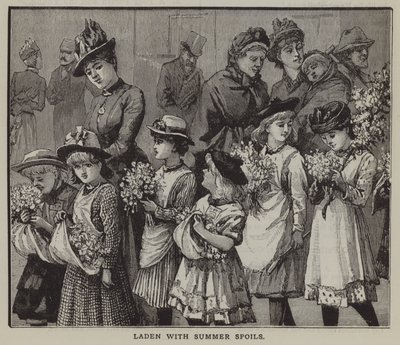 Cargados con despojos de verano: un grupo de niños de la ciudad después de un viaje de verano al campo (grabado) de English School