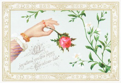 Mano de dama sosteniendo una rosa, tarjeta de Navidad de English School