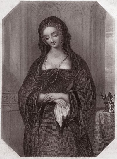 Lady Grey (Enrique VI) (Elizabeth Woodville) - en - “Galería de Mujeres de Shakespeare, colección de cuarenta y cinco retratos serios por artistas londinenses tempranos, enriquecidos con notas críticas y literarias” circa 1838 de English School