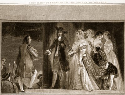 Lady Mary presentada al Príncipe de Orange, ilustración de La Historia de Inglaterra de David Hume, pub. por R. Bowyer, Londres, 1812 de English School