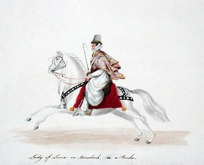 Dama de Lima a caballo con un poncho de English School