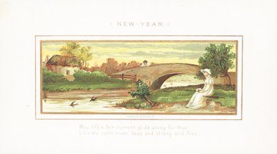 Dama sentada en la orilla del río, Tarjeta de Año Nuevo de English School