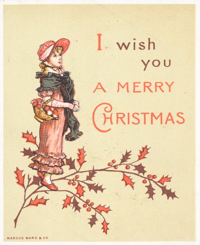 Dama con cesta en el brazo, tarjeta de Navidad de English School
