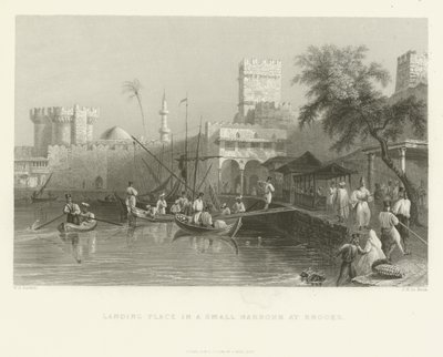 Lugar de desembarco en un pequeño puerto en Rodas, 1837 de English School