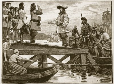Desembarco del Mariscal Schomberg en Carrickfergus, ilustración de Cassells Illustrated History of England de English School