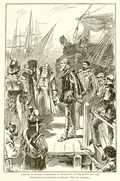 Desembarco de Richard Chancellor en Holmogory, en el Mar Blanco, 1553 de English School