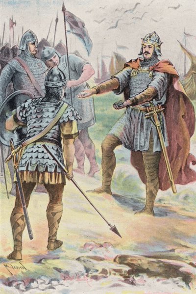 Desembarco de Guillermo de Normandía (litografía en color) de English School