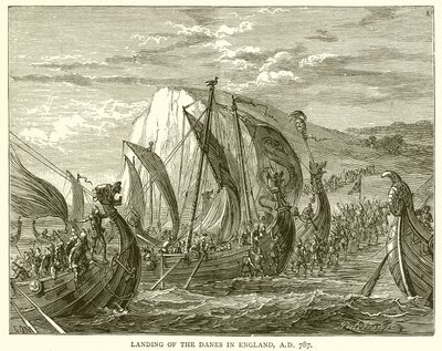 Desembarco de los Daneses en Inglaterra, A.D. 787 de English School