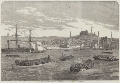 Desembarco de la infantería francesa en Gallipoli (grabado) de English School