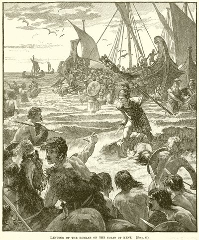 Desembarco de los romanos en la costa de Kent de English School