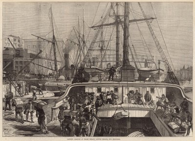 Descargando naranjas en Fresh Wharf, Puente de Londres, para Navidad de English School