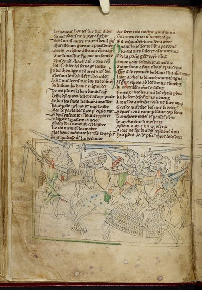 Lansdowne 782 f.26v Una batalla entre caballeros montados, de 