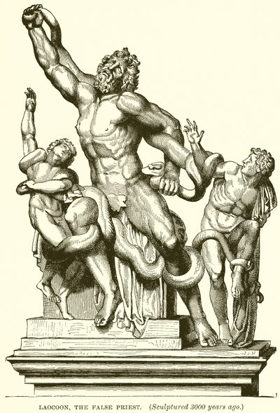Laocoonte, el falso sacerdote. (Esculpido hace 3000 años) (grabado) de English School
