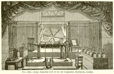 Gran bobina de inducción en la antigua Institución Politécnica, Londres de English School