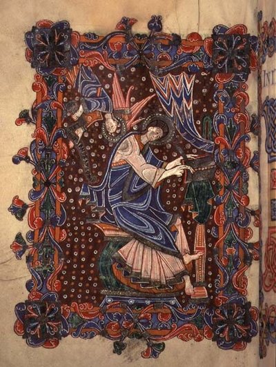San Mateo escribiendo su evangelio, c.1080 de English School