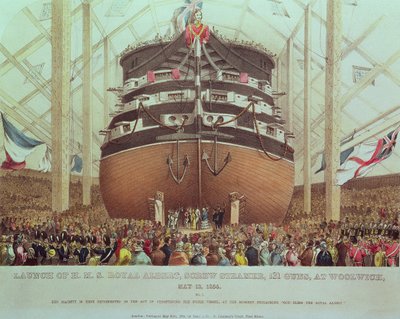 Lanzamiento del H.M.S. Royal Albert, vapor de tornillo, 131 cañones, en Woolwich, 13 de mayo de 1854 de English School