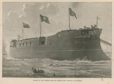 Lanzamiento de la fragata acorazada turca Mes Oudiyeh en Blackwall de English School