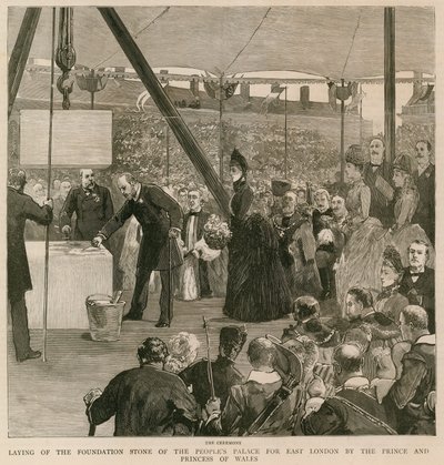 Colocación de la primera piedra del Palacio del Pueblo para el Este de Londres por el Príncipe y la Princesa de Gales de English School