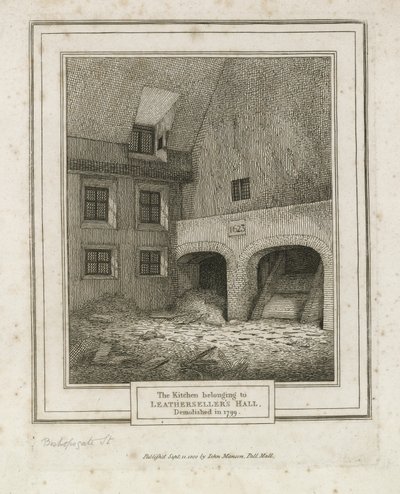 Leathersellers Hall, Bishopsgate Street. Demolido en 1799 de English School