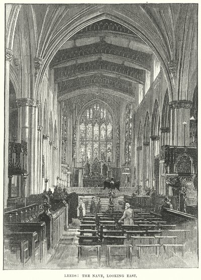 Leeds: La Nave, mirando al Este (grabado) de English School