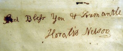 Escritura zurda del Almirante Lord Nelson de English School