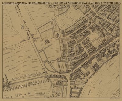 Leicester Square y sus alrededores en 1658 de English School