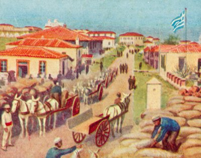 Lemnos, junto a la bahía de Mudros (litografía en color) de English School