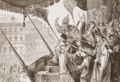 León X pronunciando la Bula de los Señores de Acero, ilustración de La Historia del Protestantismo de James Aitken Wylie, pub. 1878 de English School