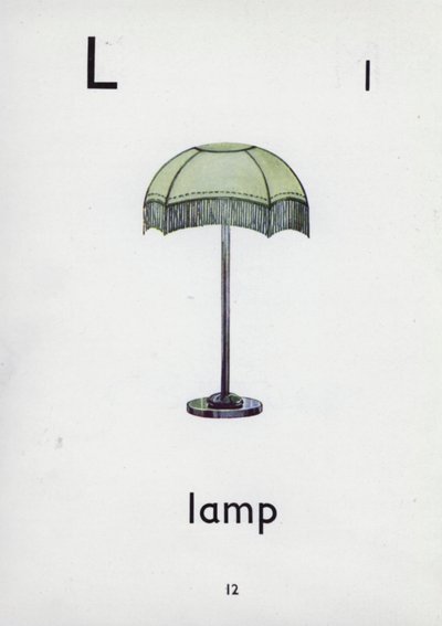 Letra L, lámpara (litografía a color) de English School