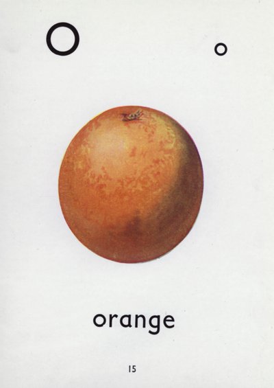 Letra O, naranja (litografía a color) de English School