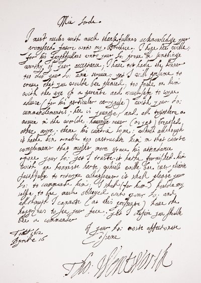 Carta de Thomas Wentworth, 16 de abril de 1612 de English School
