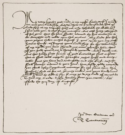 Carta de Cranmer a Cromwell agradeciéndole por obtener la autoridad del Rey para la Biblia inglesa de Matthew, 1537, de The Church of England: A History for the People por H.D.M. Spence-Jones de English School