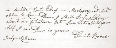 Carta de Daniel Boone al juez John Cobren, original fechado el 5 de octubre de 1809 de English School