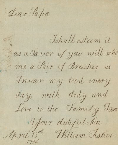 Carta de William Fisher (autógrafo) de English School