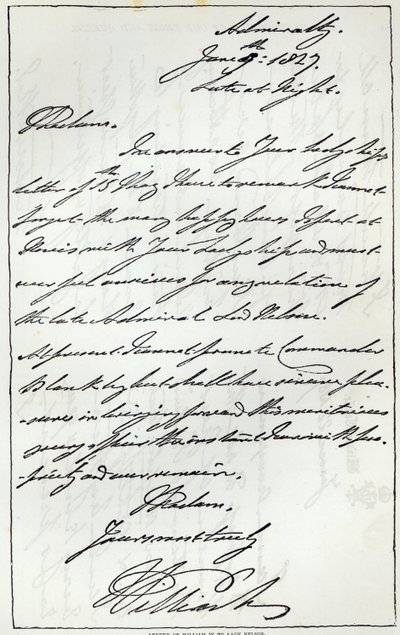 Carta de Guillermo IV a Lady Nelson, 1827, publicada en 