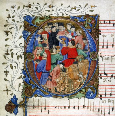 Letra de una canción medieval para beber de Windsor Carol Book, c.1440 (miniatura) de English School