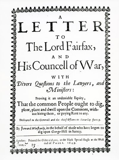 Carta a Lord Fairfax de Gerrard Winstanley (c.1609-60) en nombre de los Diggers en St. George Hill, Surrey, impresa en 1649 de English School
