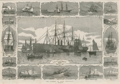 Leviathan 1858; montaje de imágenes que muestran el progreso de la navegación a vapor de English School
