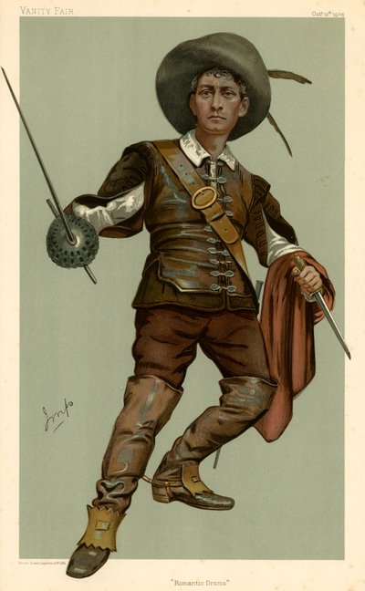 Lewis Waller, Drama Romántico, caricatura de Vanity Fair, 13 de octubre de 1904 de English School