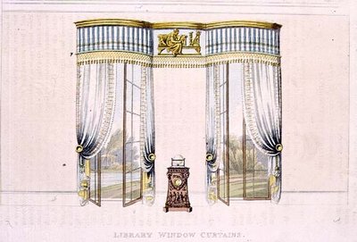 Cortinas de ventana de biblioteca, lámina 106 de Ackermann