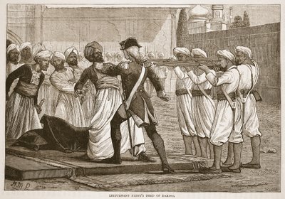 Hazaña de Valentía del Teniente Flint, ilustración de Cassells Illustrated History of India de James Grant, pub. 1879 de English School