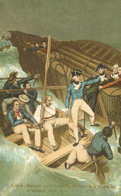 Teniente Horatio Nelson abordando un premio en una tormenta de English School